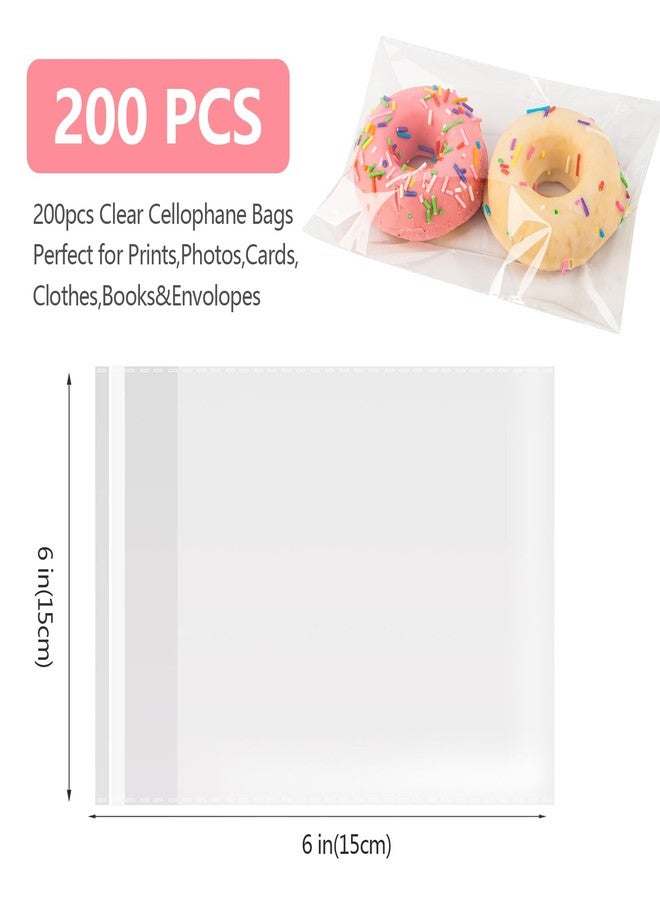 Docvania Clear Resealable Cellophane Bags 6 X 6 Inch Self Sealing Cellophane Bags, 200Pcs Cookie Bag with Seal Packaging Treat Bag for Wrapping Bread, Soaps, Candies and Party Favors - Image 2